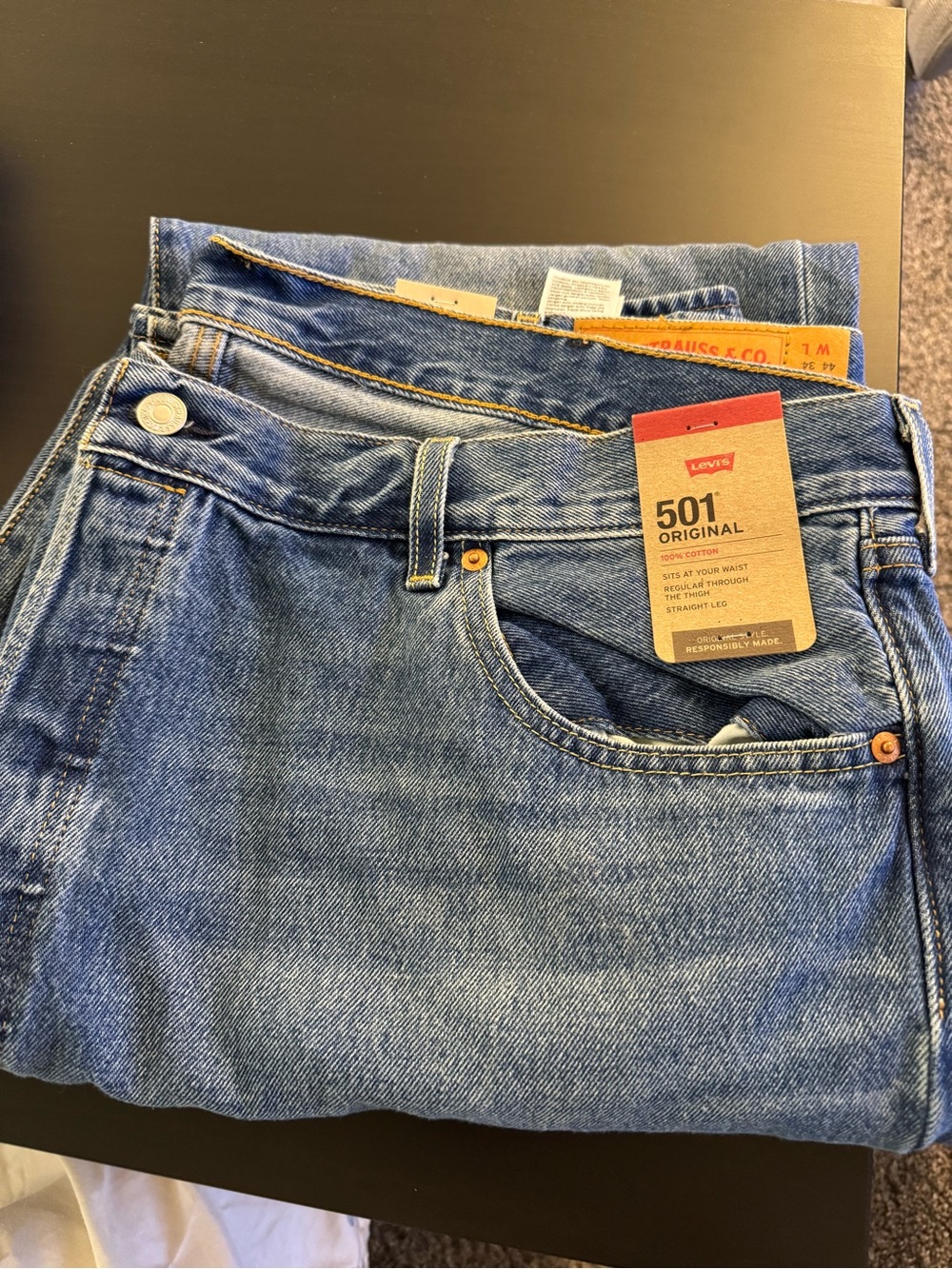 Levi's Blue Denim Jeans with Tan Leather Patch